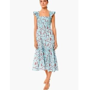 Tuckernuck Rory Flutter Dress Smocked Ruffle Maxi Blue Red Size Medium
